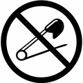Symbol + tekst: Sæt ikke nåle i produktet.